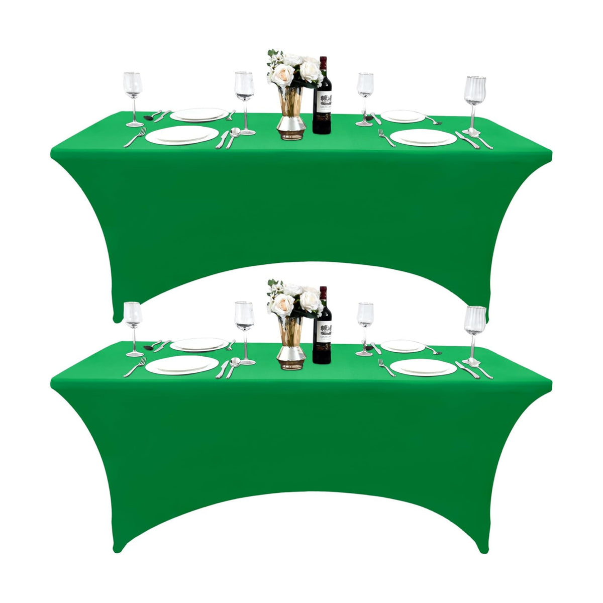 2-Pack 6ft Spandex Table Covers for Rectangle Standard Folding Tables - Wrinkle Resistant Stretch Tablecloths - Ultimate Fitted Table Protector for Parties, Trade Shows, Banquet