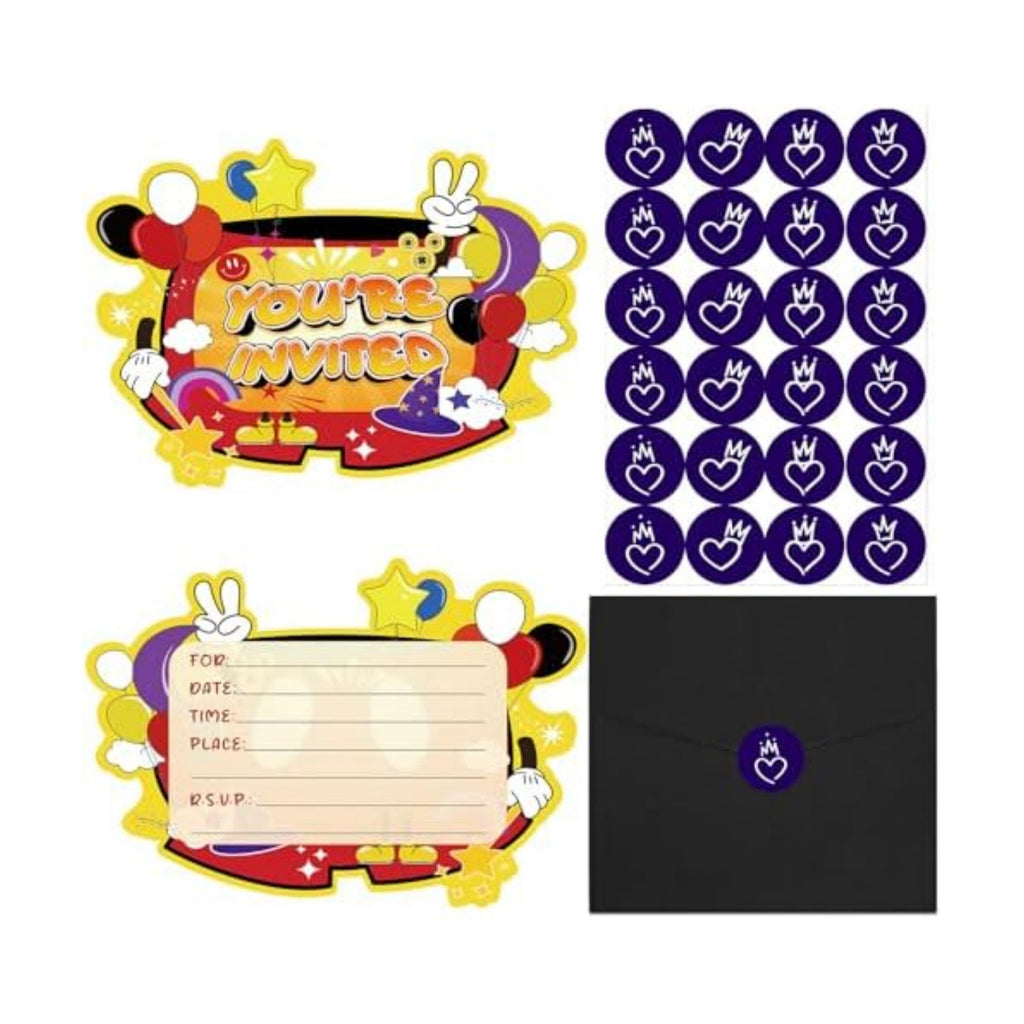 20 Pcs Mouse Birthday Invitation Cards, Cartoon Mouse Party Invitation Cards For Boys Cute Animal Birthday Party Invitations With Sticker Labels 20 Envelope Gifts For Kid Boys