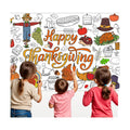 Thanksgiving Coloring Tablecloth 31×72 in, Large Paper Table Cover with Pumpkins, Turkeys, Scarecrow and Harvest Designs, Holiday Party Coloring Poster for Activity Arts and Crafts