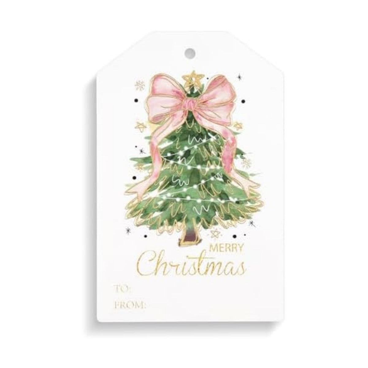 Teling 50 Pcs Christmas Gift Tags with String Pink Bow Merry Christmas Tags