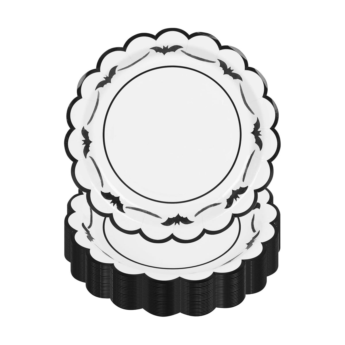 JarThenaAMCS 50 Pcs Halloween Paper Plates Bat Scalloped Disposable Plate Spooky Decorative Tableware for Holiday Party Decor Supplies, 9 In