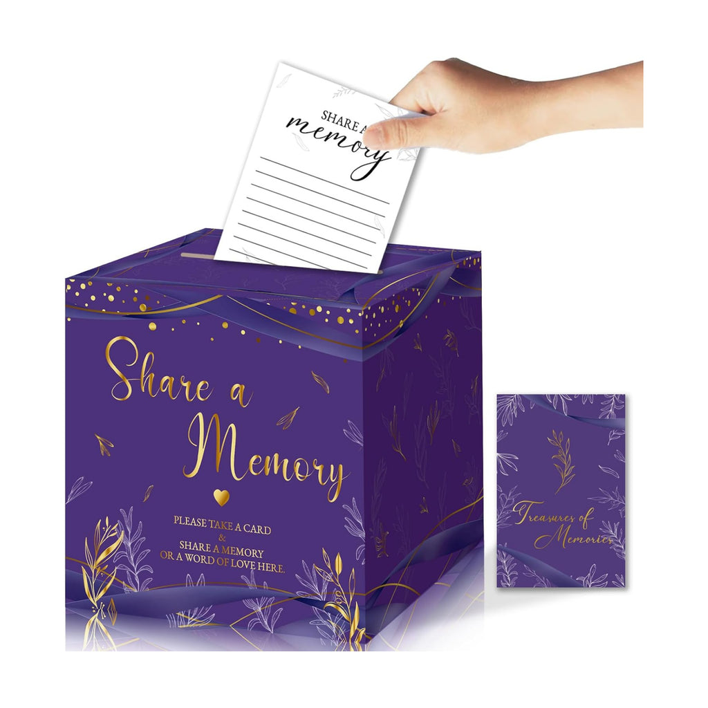 50Pcs Share a Memory Cards, Memory Box for Guest Ideas Celebration of Life Funeral Graduation Retirement Wedding Bridal Shower Birthday Anniversary, Purple