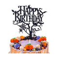 Black Glitter Halloween Happy Birthday Cake Topper, Spooky Haunted House Cake Decor, Creepy Horror Birthday Themed Party Decorations Supplies