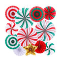 FOIMAS Christmas Hanging Paper Fan Decoration, 12pcs Peppermint Candy Hanging Fans for Ceiling Wall Classroom Mantle Xmas Candyland Holiday Party Supplies, Red and Green