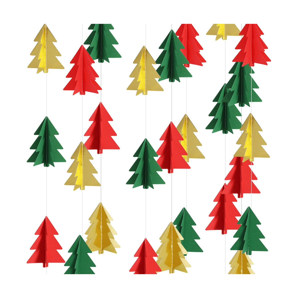 BEISHIDA Red Green Gold Christmas Decorations, 2 Pcs 3D Christmas Tree Paper Garland Xmas Hanging Ornaments Party Decorations for Baby Shower New Year Party Supplies