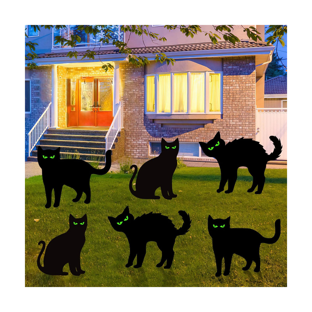 Halloween Decorations Outdoor 6 PCS Black Cat Yard Signs with Stakes Scary Silhouette with Glow in Eyes Waterproof for Yard Lawn Garden Indoor Home Halloween Decor
