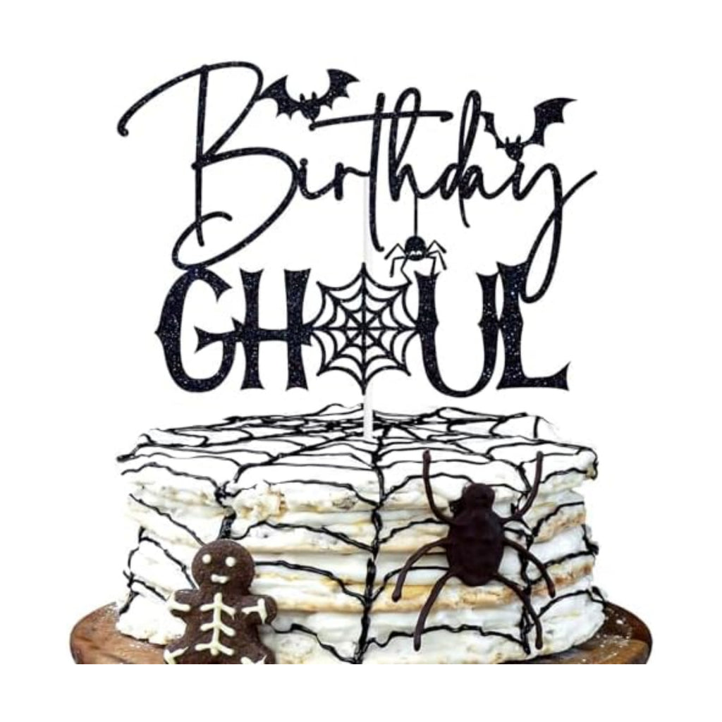 Black Glitter Birthday Ghoul Cake Topper, Spooky Spider Halloween Birthday Cake Décor, Ghost Halloween Bridal Shower Baby Shower Party Decorations Supplies