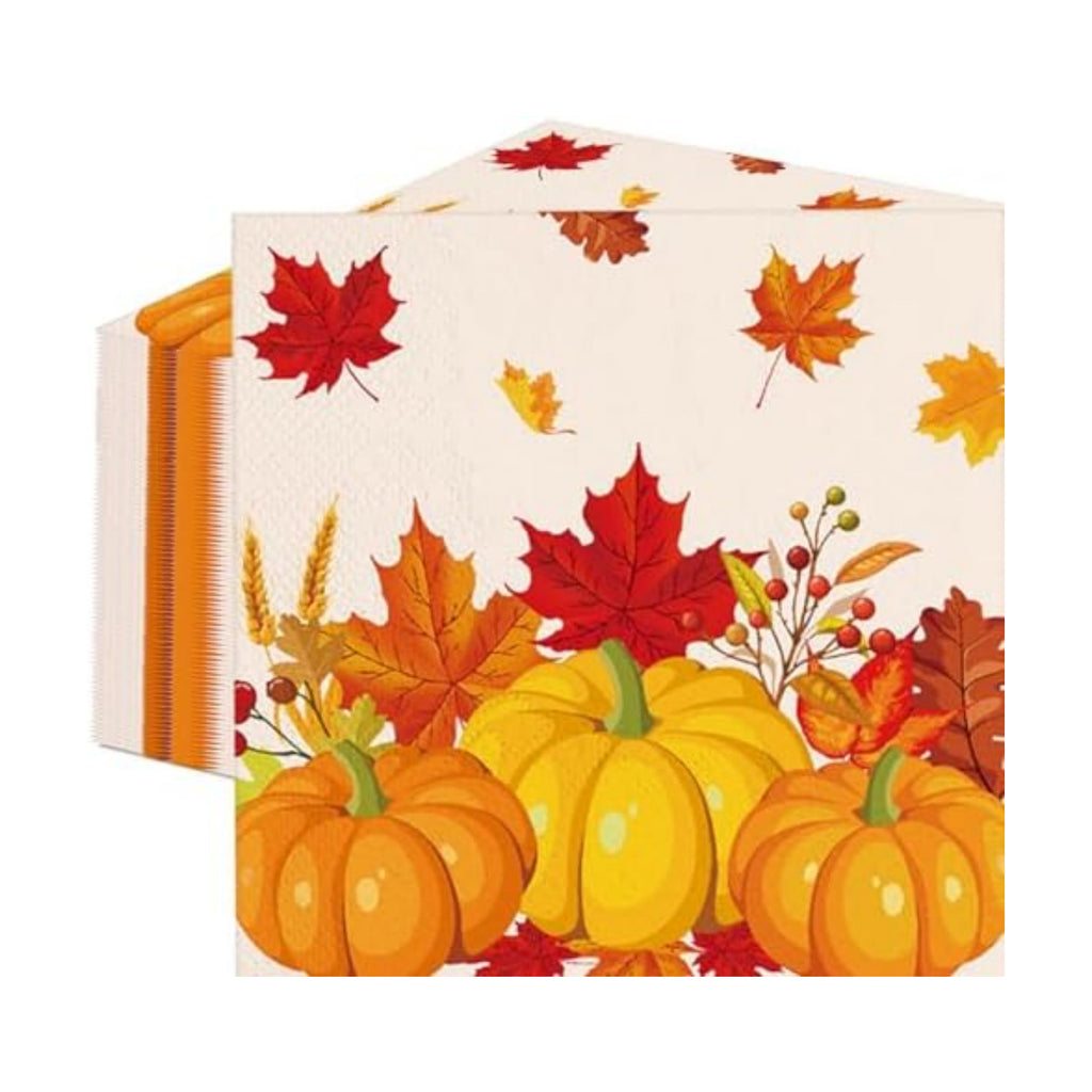 50 Count Fall Pumpkin Maple Leaf Paper Napkins, Disposable Autumn Harvest Party Napkins for Thanksgiving Day Dinner, Friendsgiving Feast, Cozy Fall Birthday Gatherings, Maple-Themed Table Decorations