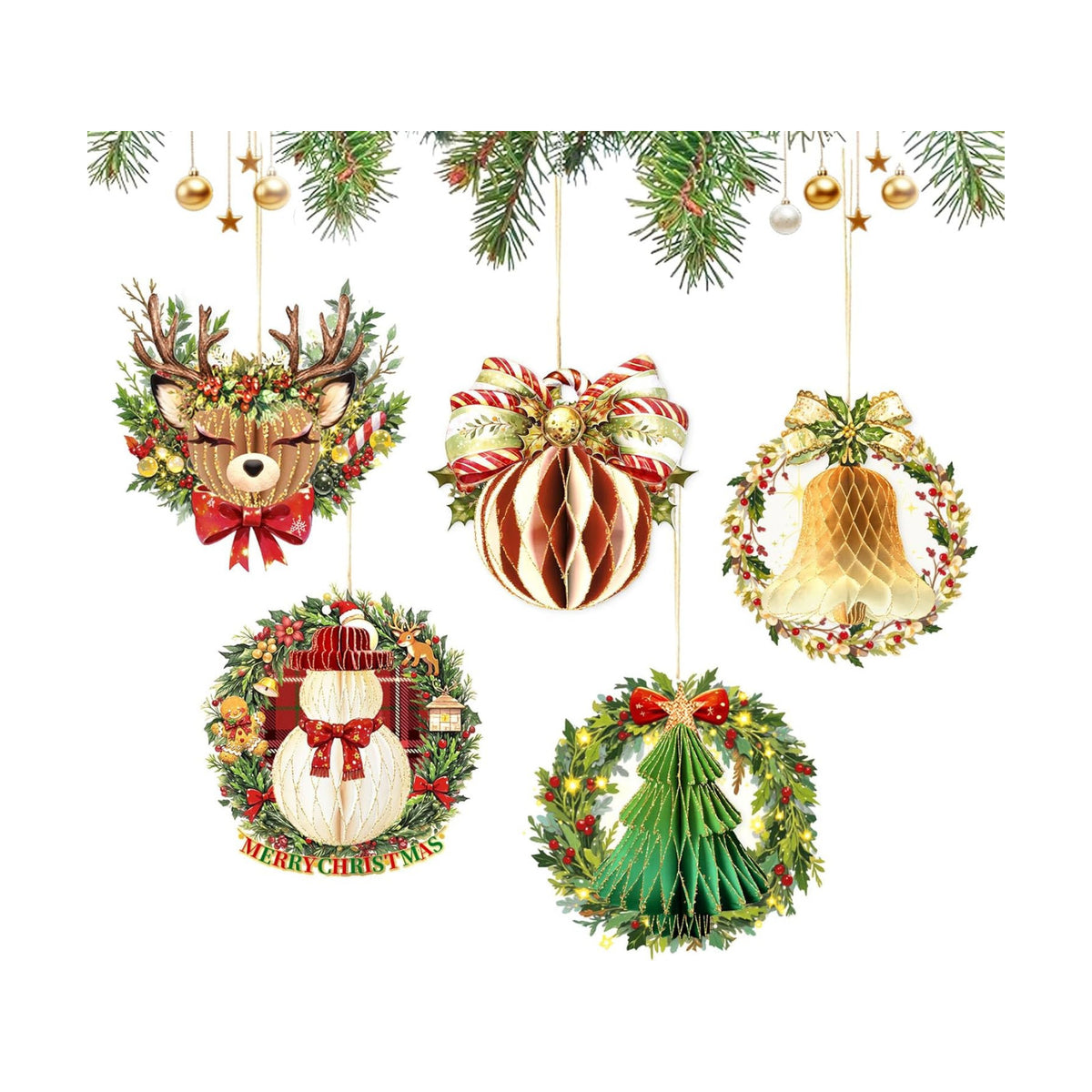 AOBKIAT Christmas Decorations Honeycomb Ornaments for Home,Class,Gift Idea