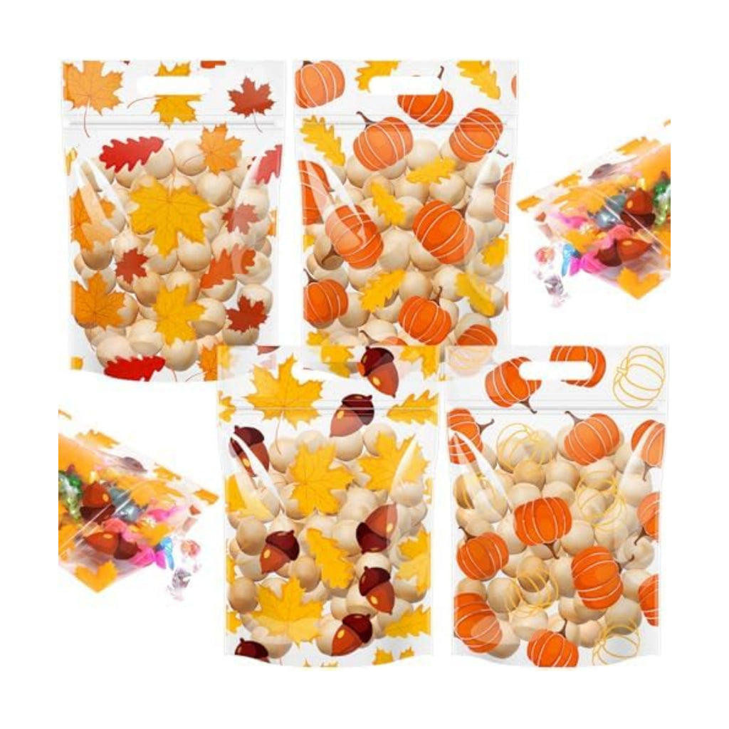 Hallswl 60pcs Fall Thanksgiving Pumpkin Treat Bags with Handle 9X6inch