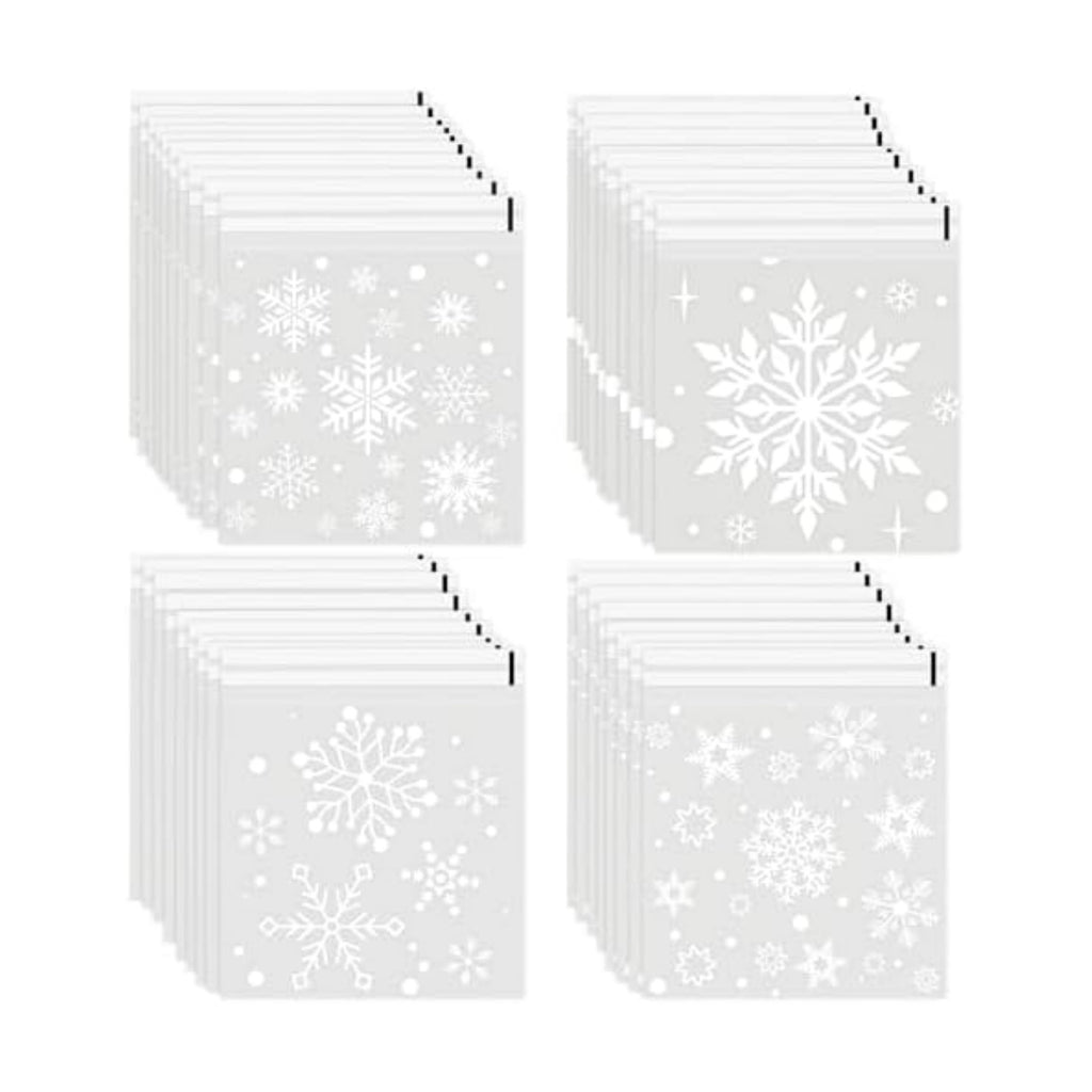 FOIMAS 300pcs Christmas Cellophane Treat Bags, Self Adhesive Snowflake Candy Cookie Bag Small Plastic Goodie Bags with Snowflake Bags for Xmas Party Favor Supply