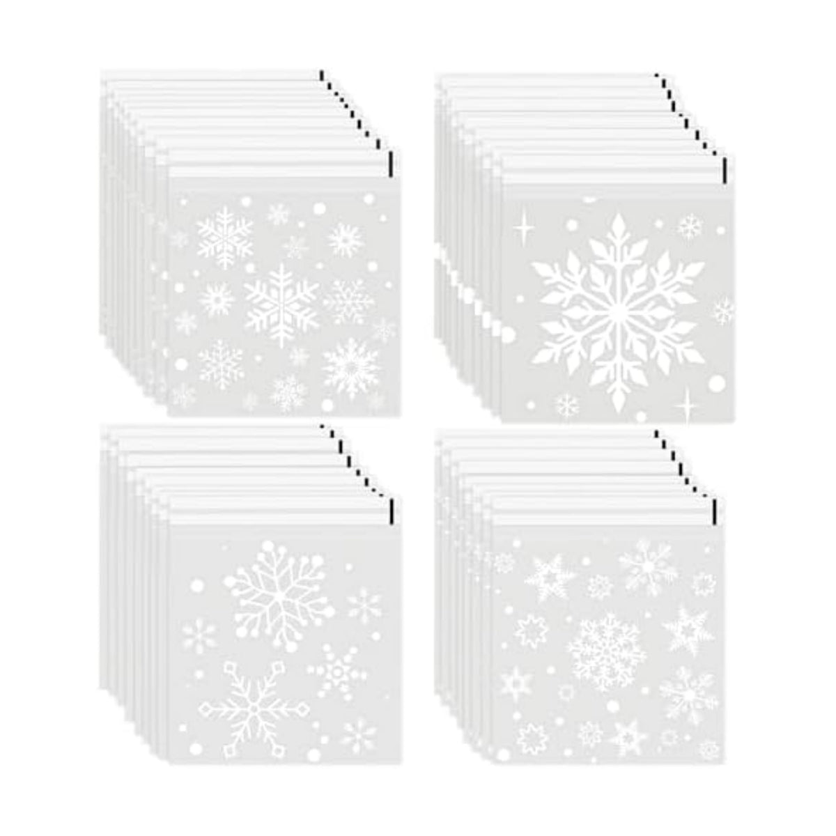 FOIMAS 300pcs Christmas Cellophane Treat Bags, Self Adhesive Snowflake Candy Cookie Bag Small Plastic Goodie Bags with Snowflake Bags for Xmas Party Favor Supply