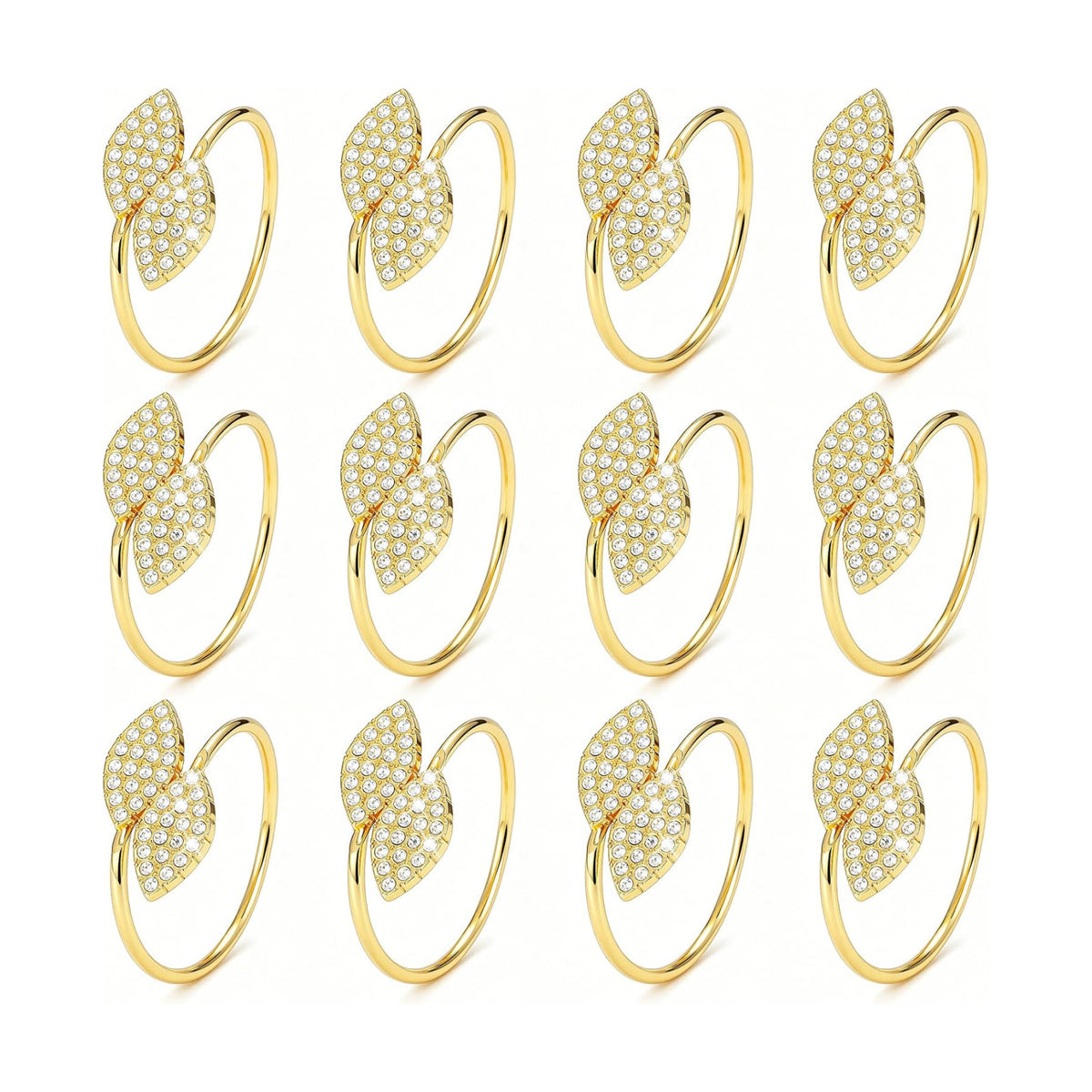 KPOSIYA Gold Napkin Rings Set of 20, Diamond Leaf Napkin Holder