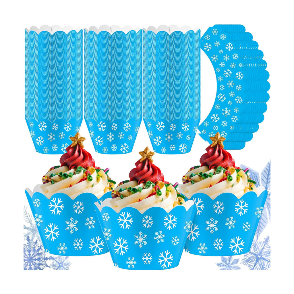 Domensi 100 Pcs Winter Snowflake Cupcake Liners, Blue Cupcake Wrappers