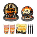 75 Pieces Halloween Paper Plates and Napkins Set - Halloween Party Supplies Tableware Plates, Napkins Baby Shower Scary Moon Night Birthday Decorations Serve 25 (Orange)