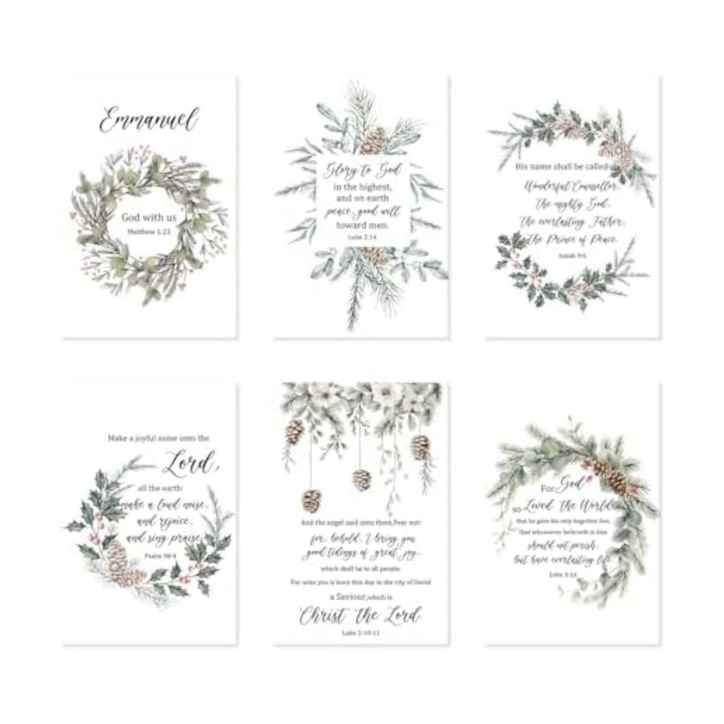 SuperShunhu 24 Pack Christian Christmas Cards, 6 Designs Religious Xmas Cards with Christmas Blessings Inside, Scripture Holiday Greeting Cards With Bible Verses