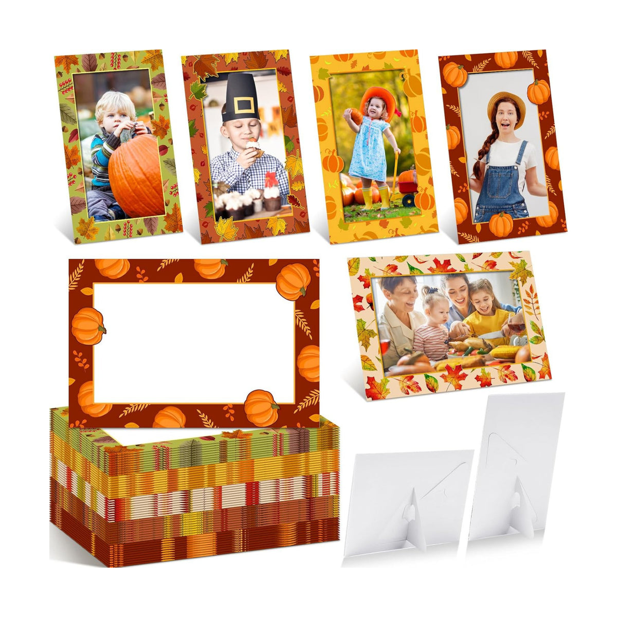 AmazingSpark 50 Pack Paper Photo Frames, Fall Pumpkin Leaves