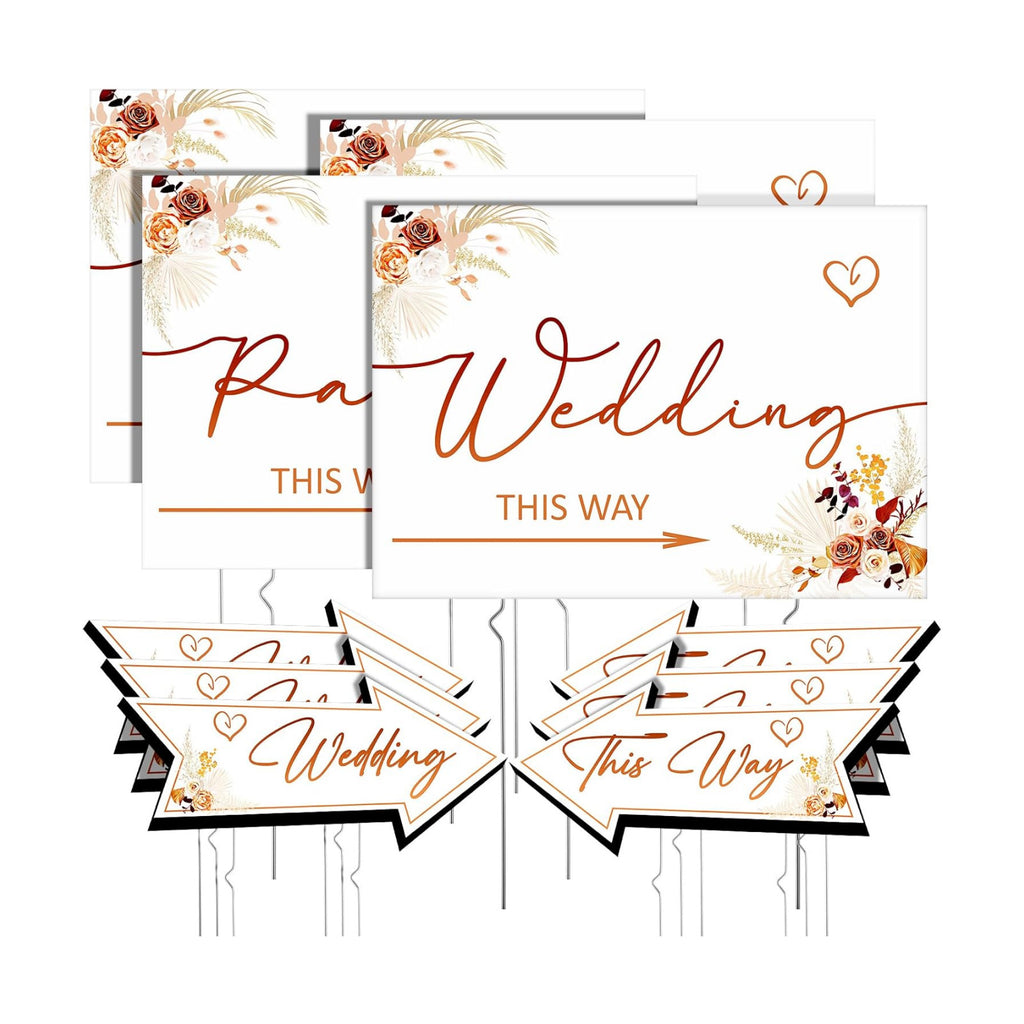 Wenqik 10 Pcs Fall Boho Wedding This Way Directional Parking Signs,Elegant