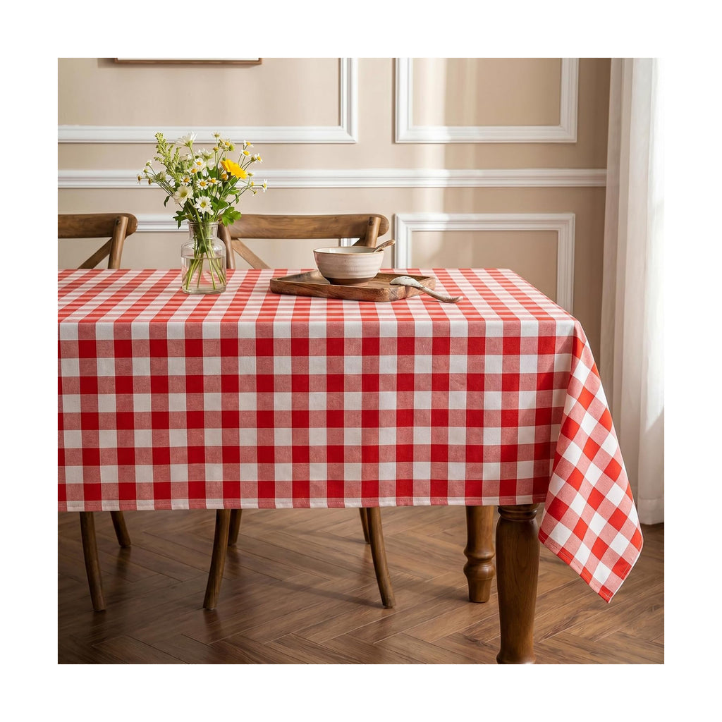 Red White Buffalo Plaid Waterproof Tablecloth for Outdoor Use Picnic Table Cover for Holiday Dinner, Farmhouse Kitchen, Patio Dining, Reusable Checkered Table Cloth, W60 x L84 in