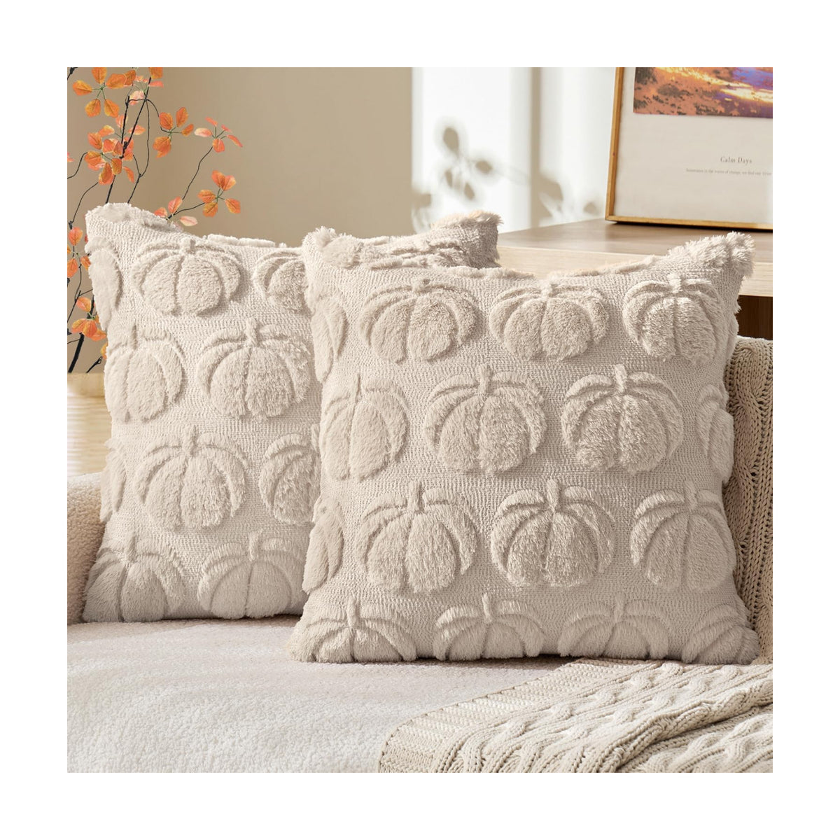 MIULEE Fall Pillow Covers Pumpkin Fall Decor 16x16 Beige