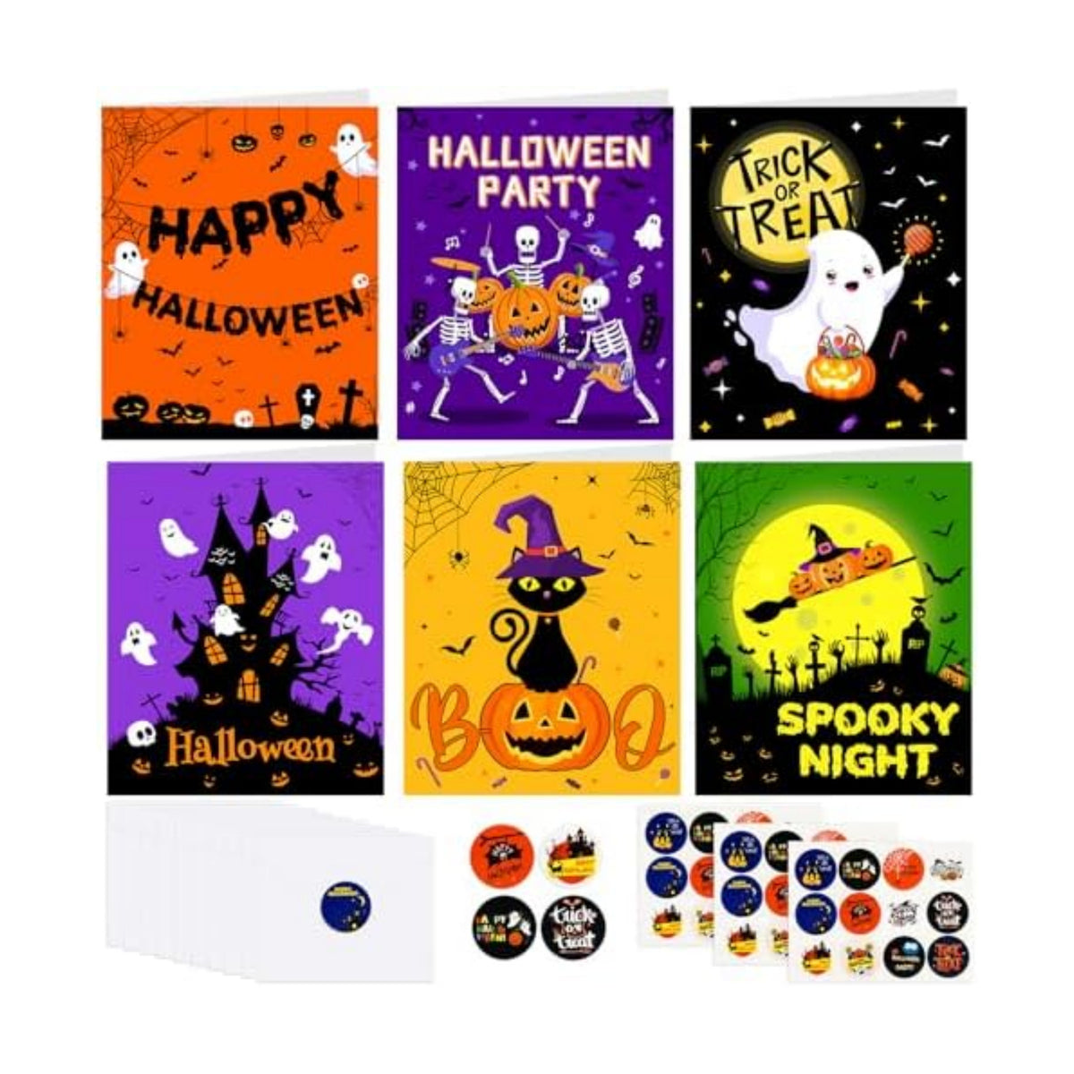 NEBURORA 30 Pack Halloween Greeting Cards with Envelopes and Stickers for Happy Halloween Party Favors Gifts Bag Fillers
