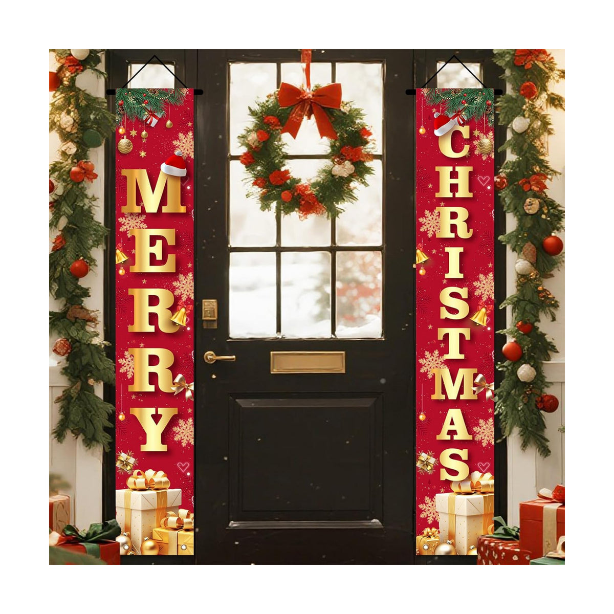 Nuxovilar Merry Christmas 2Pcs Door Cover Banner,71x12In Polyester