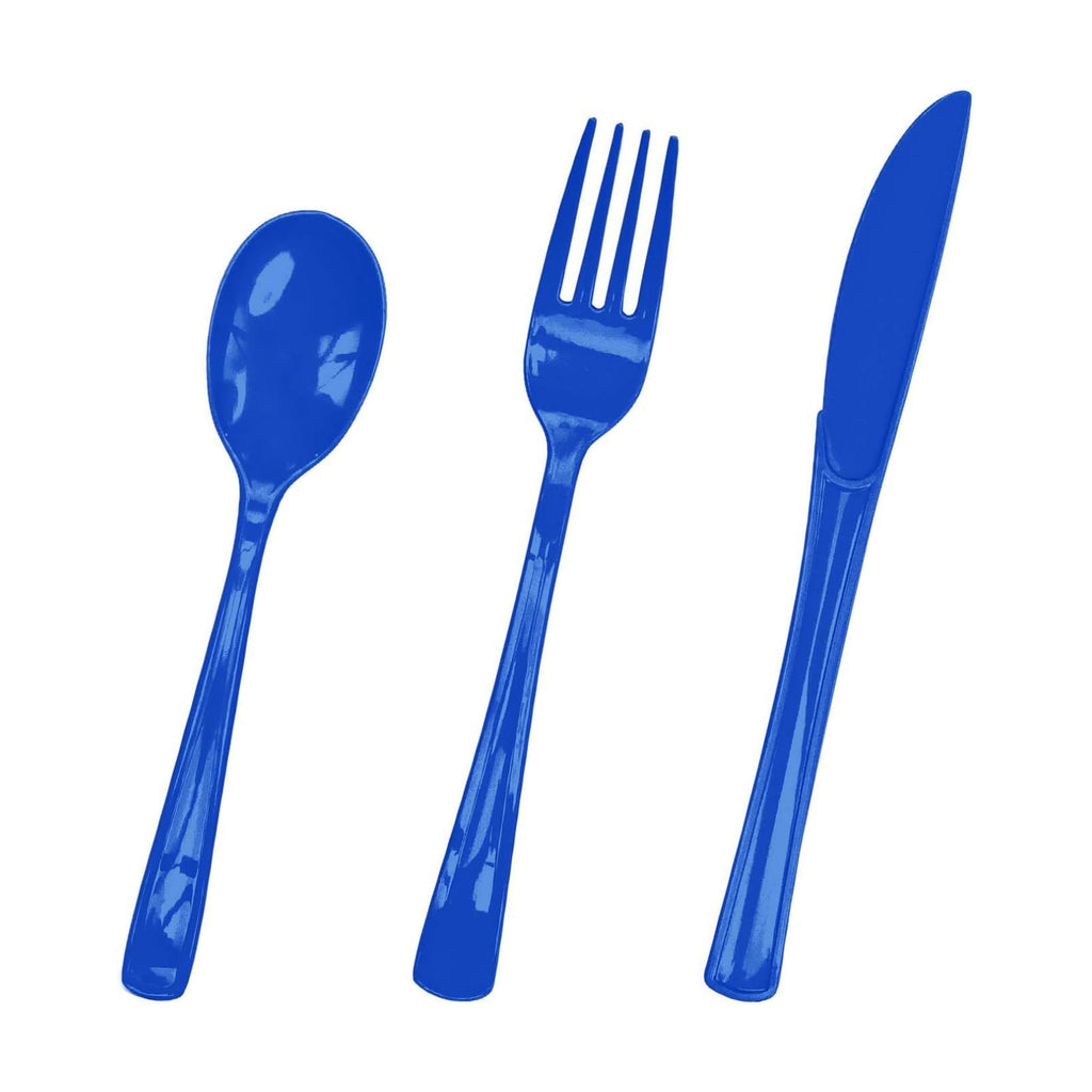 HEIPINIUYE 75 Pack Royal Blue Plastic Cutlery Heavy Duty Blue Plastic Knives Forks and Spoons Disposable Silverware Set for 25 Guest Camping Birthday Baby Shower Party Cutlery Set