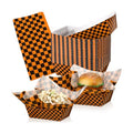 Geosar 100 Pcs Gingham Paper Food Tray with Wax Paper,Orange Black