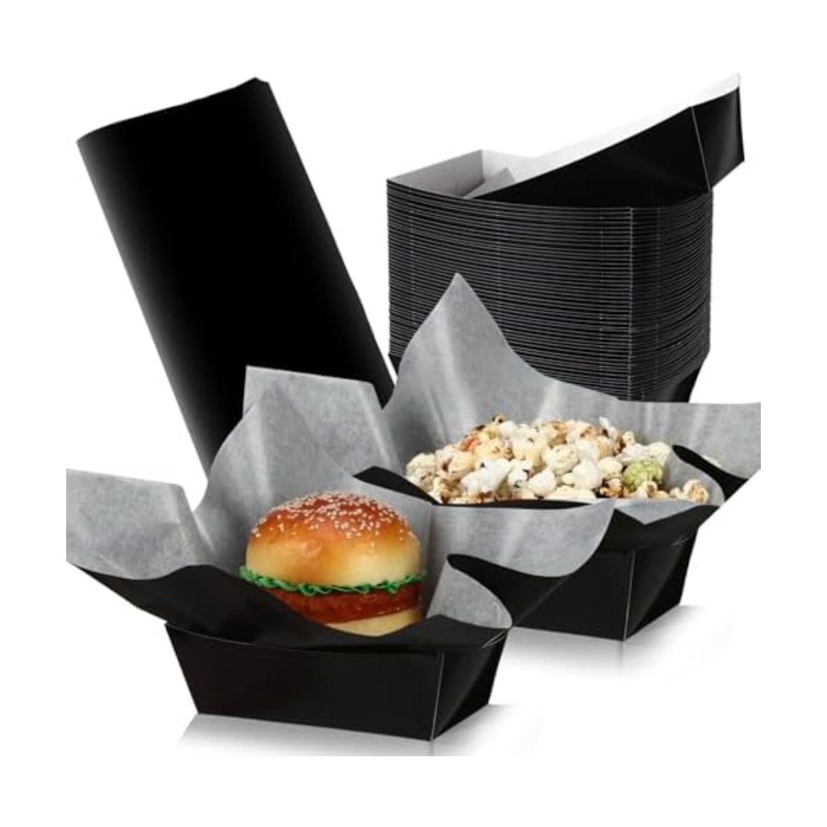 Geosar 100 Pcs Gingham Paper Food Tray with Wax Paper,Black