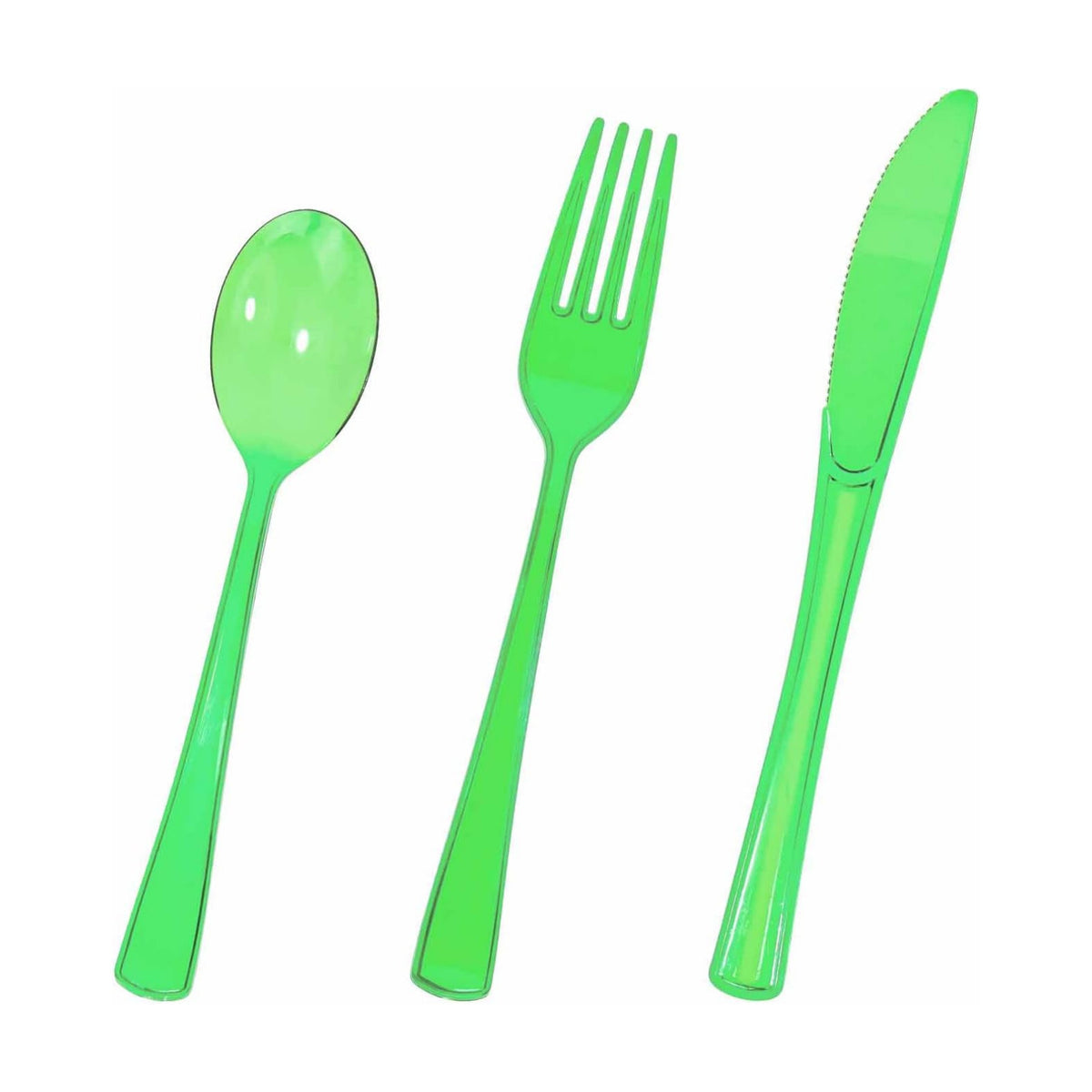 HEIPINIUYE 75 Pack Green Clear Plastic Cutlery Heavy Duty Clear Green Plastic Knives Forks and Spoons Disposable Silverware Set for 25 Guest Camping Birthday Baby Shower Party Utensil Set