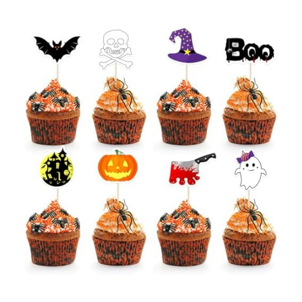 NEBURORA 64 Pcs Halloween Cupcake Toppers Pumpkin Bat Ghost Boo Cake Picks