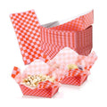 Geosar 100 Pcs Gingham Paper Food Tray with Wax Paper,Orange Pink