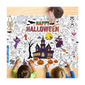Giant Halloween Coloring Tablecloth for Kids, Large 30x72 Inch Poster with Haunted House, Pumpkins, Ghosts, Bats, Arts Crafts Games Indoor Activities for Halloween Party, Classroom Fun