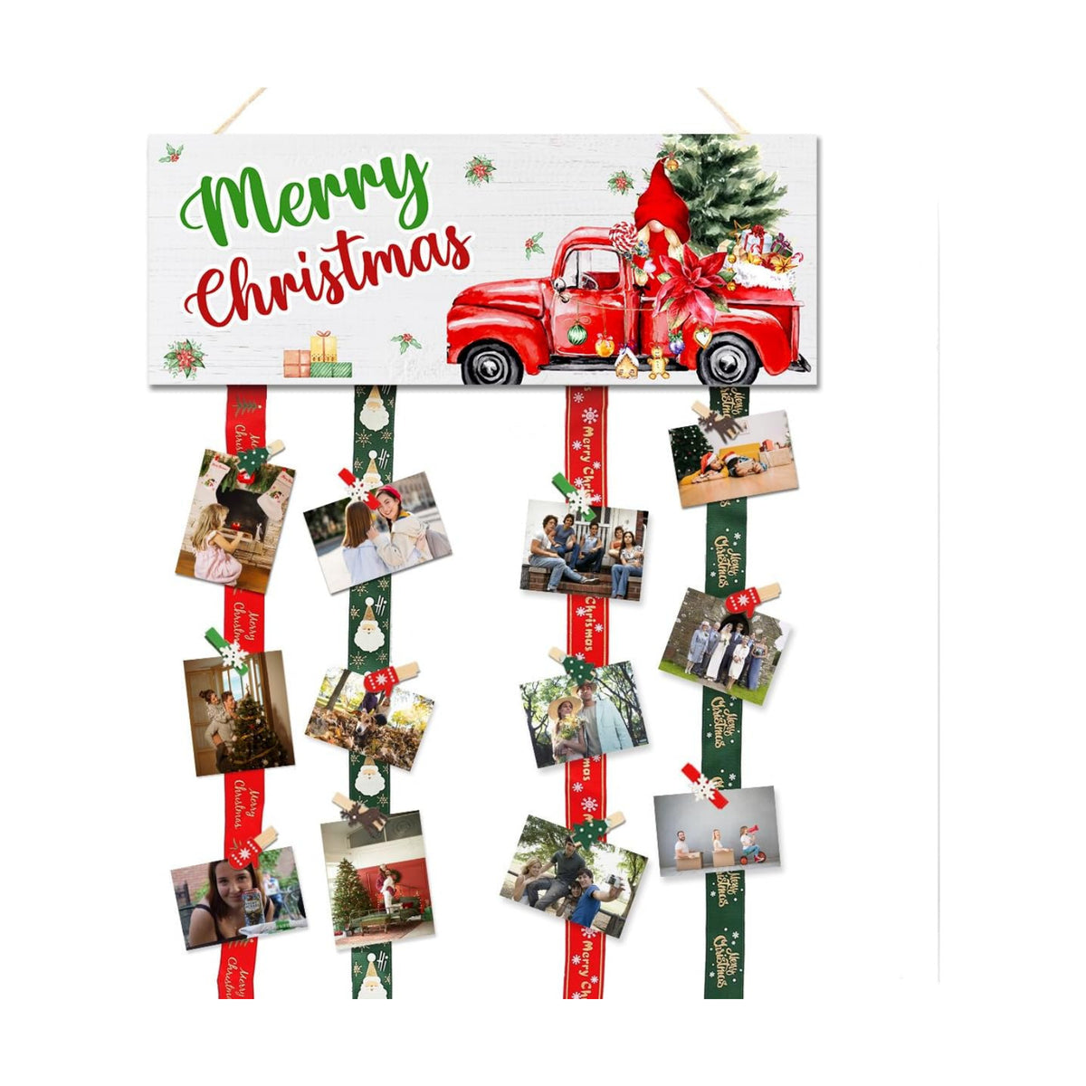 Christmas Card Holder,Christmas Hanging Sign Display,Tree Gift Card Holder,Merry Christmas Wooden Sign Picture Holder with 30 Clips for Xmas Home Party Holiday Wall Decor