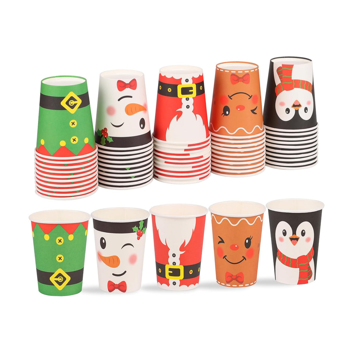 FOIMAS 50 PCS Christmas Paper Cups, 9 OZ Disposable Christmas Coffee Cups with Snowman Penguin Santa Claus Cup for Xmas Holiday Winter Party Supplies Hot and Cold Drinks Beverage