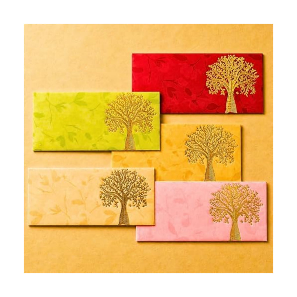 LoveNspire Money Envelopes (7.5 x 3.5 Inch) Decorative Tree of Life Pattern Shagun Lifafa for Indian Wedding, Birthday | Cash Gift Holder & Home Savings Organizer Pack of 25