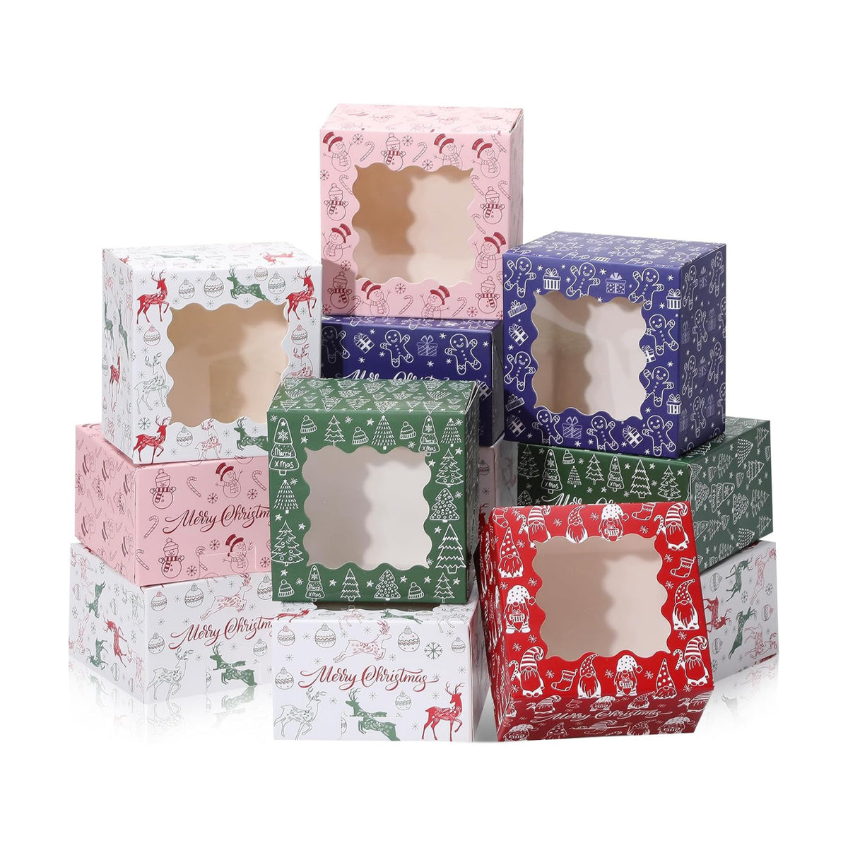 COTOPHER 30Pcs Christmas Cookie Boxes for Gift Giving,4x4x2.5 in Bakery Box
