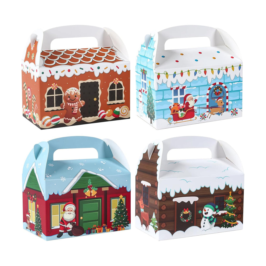 Patimate 24 pcs 4 Style Christmas Cookie Boxes for Gift Giving with Handles
