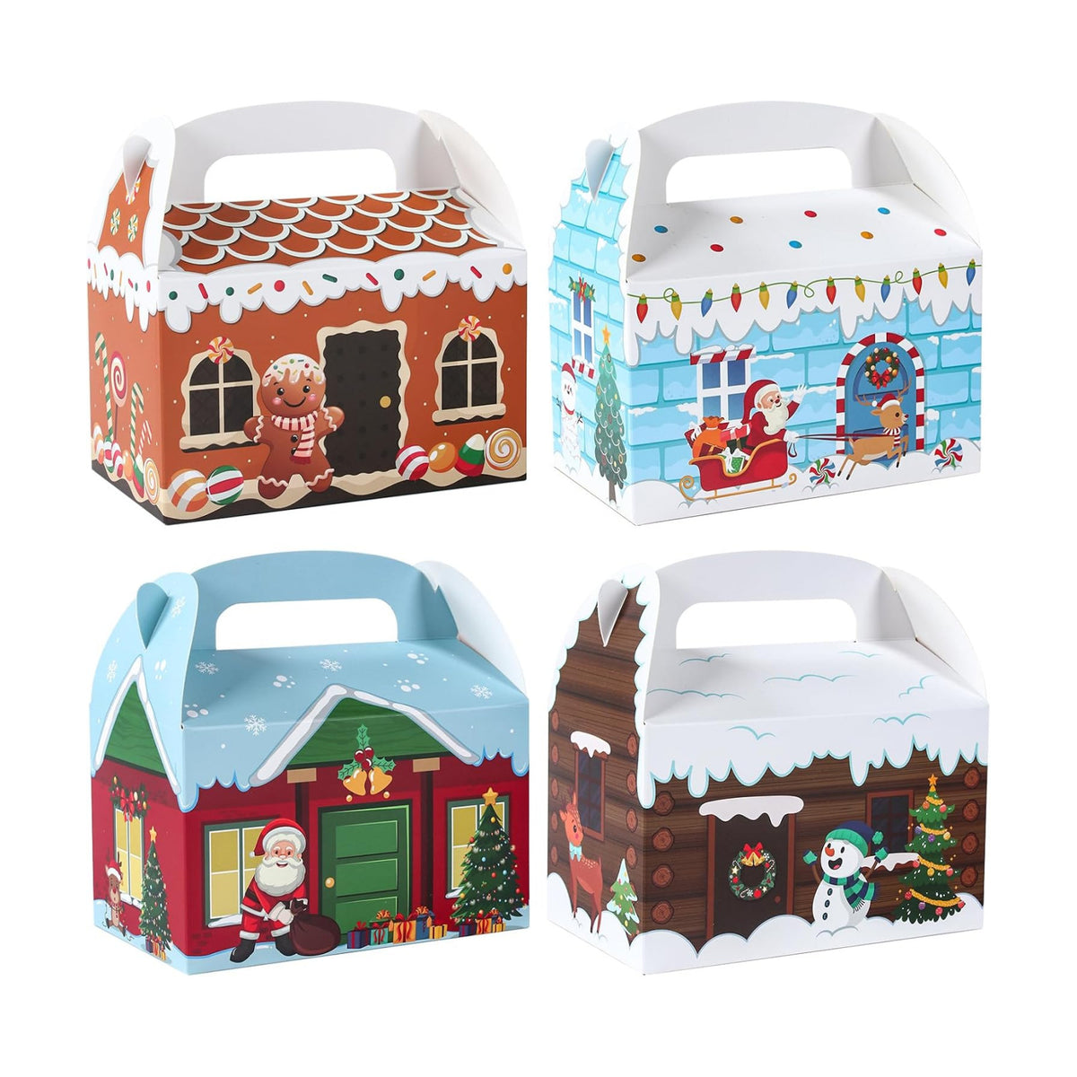 Patimate 24 pcs 4 Style Christmas Cookie Boxes for Gift Giving with Handles