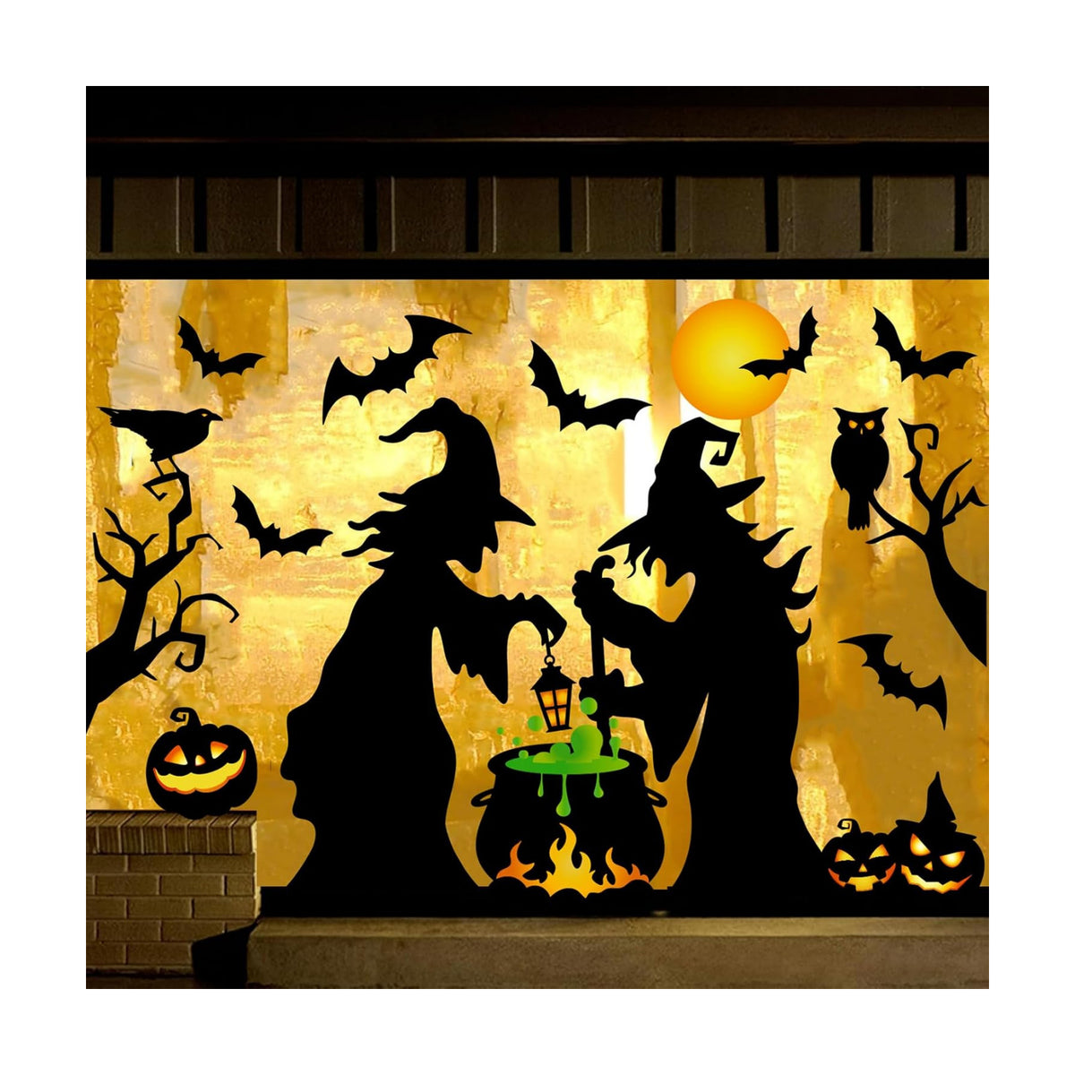 JarThenaAMCS Extra Large Halloween Window Clings Witch Black Bat Cauldron Window Stickers Hocus Pocus Double-Sided Glass Decal for Indoor School Home Office Party Decor Supplies, 4 Sheets
