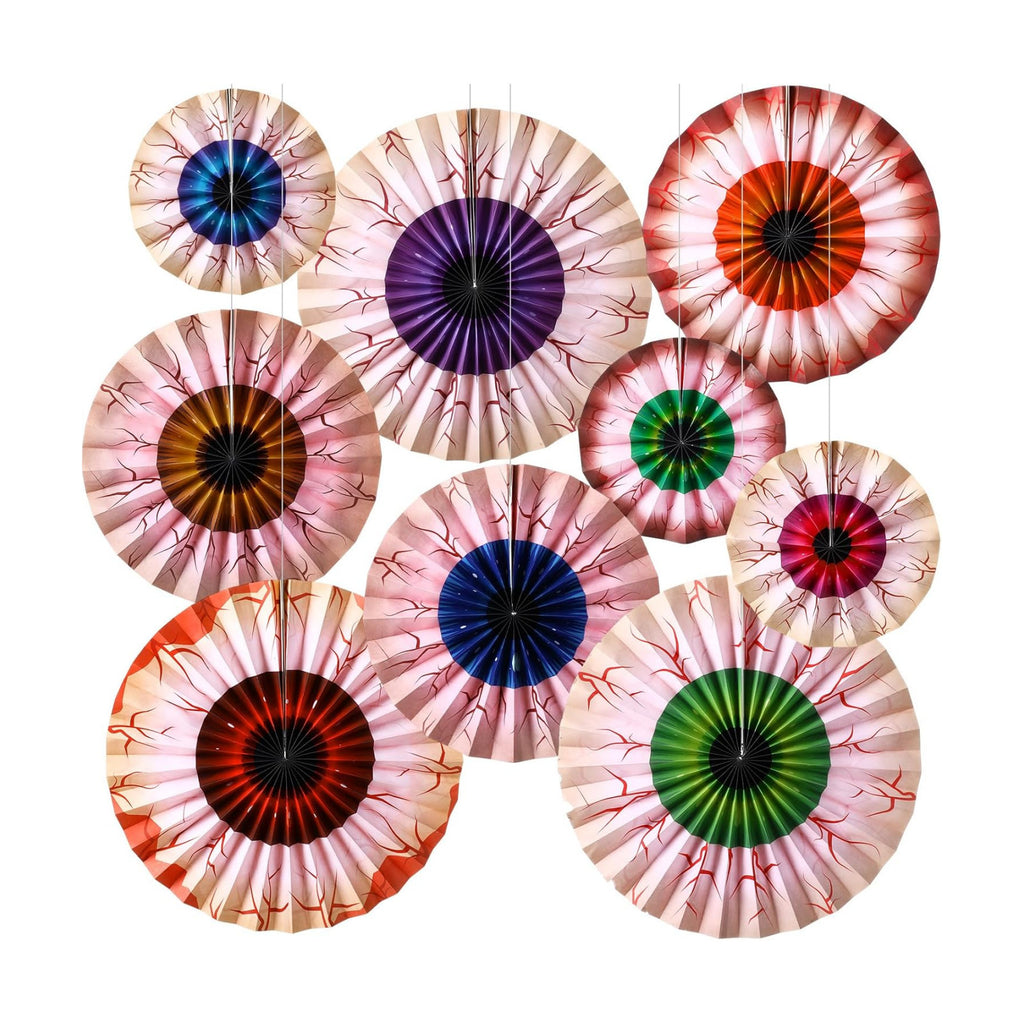 Dispowreath 9 Pcs Halloween Fans Decorations Eyeball Hanging Paper Fans
