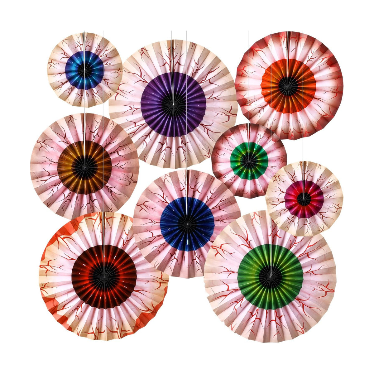 Dispowreath 9 Pcs Halloween Fans Decorations Eyeball Hanging Paper Fans