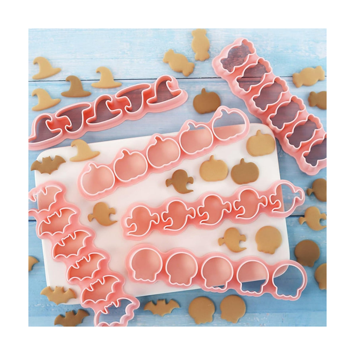 6Sets Mini Halloween Cookie Cutters 6 Different Designs: Pumpkin, Ghost, Hat, Candy, Bat, Skull Cookie Cutters for Kids, Pet Snacks, Fondant