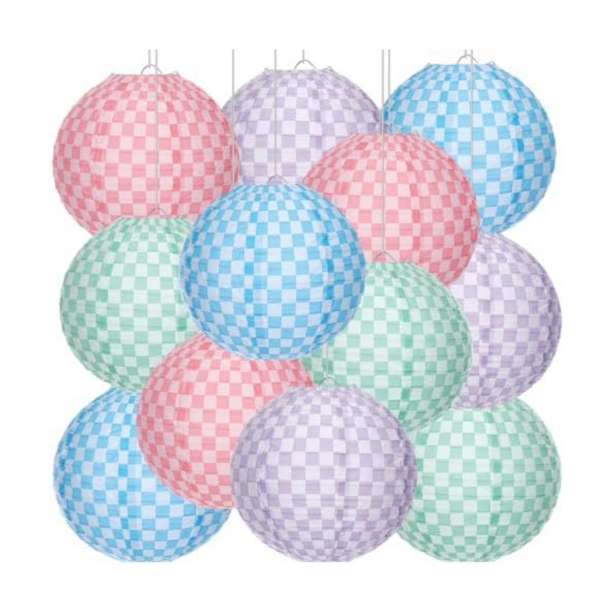 Baquler 12 Gingham Hanging Lanterns Decorations, Boho