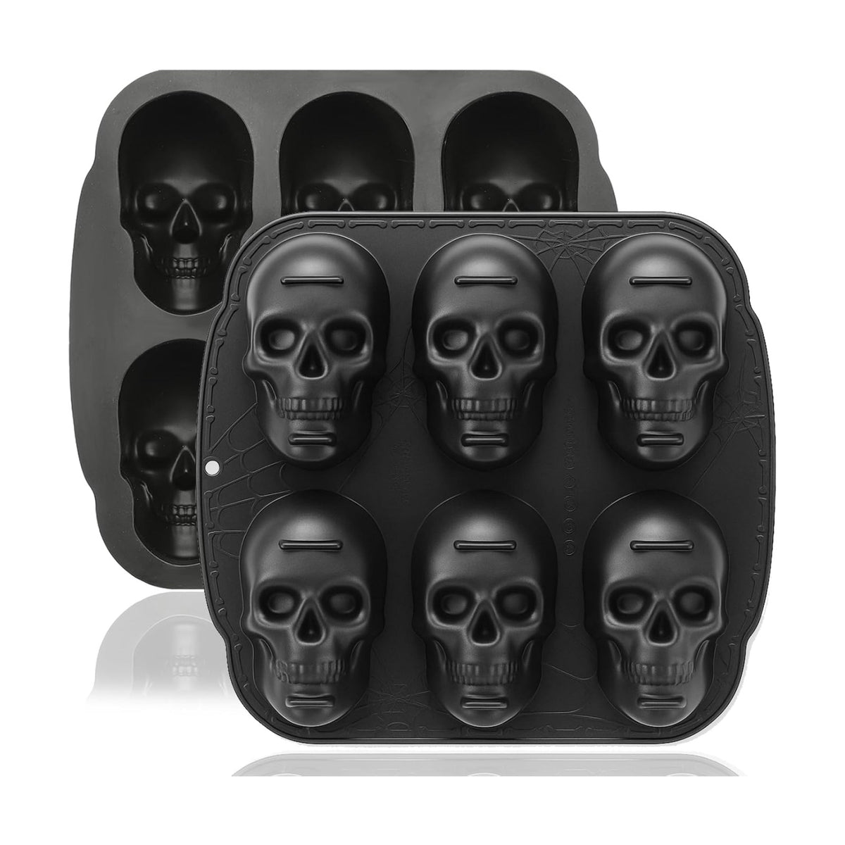 HKNMTT Skull Silicone Baking Pan for Halloween Pizza Cake, 6 Cavities 3D Large Molds, Nonstick Skeleton Head for Soap Ice Tray Oven Safe