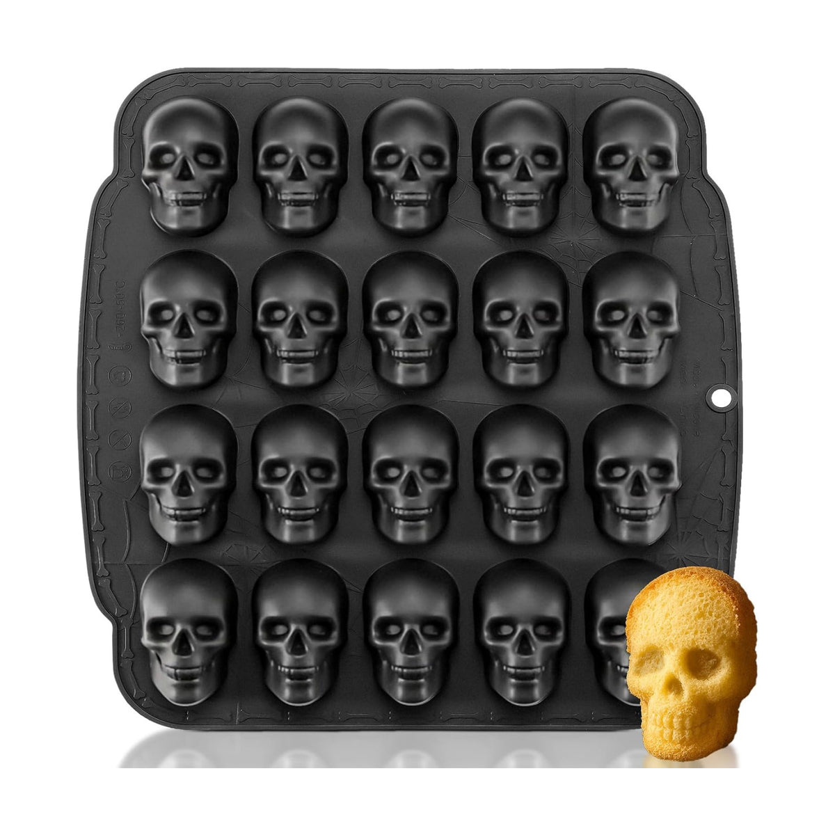 HKNMTT Skull Silicone Molds for Halloween Baking Pizza Cake Pan Small Spooky Head Tray Reusable Food Grade Nonstick Bakeware for Oven Safe Horror Treats 6 Cavity Skeleton Mould
