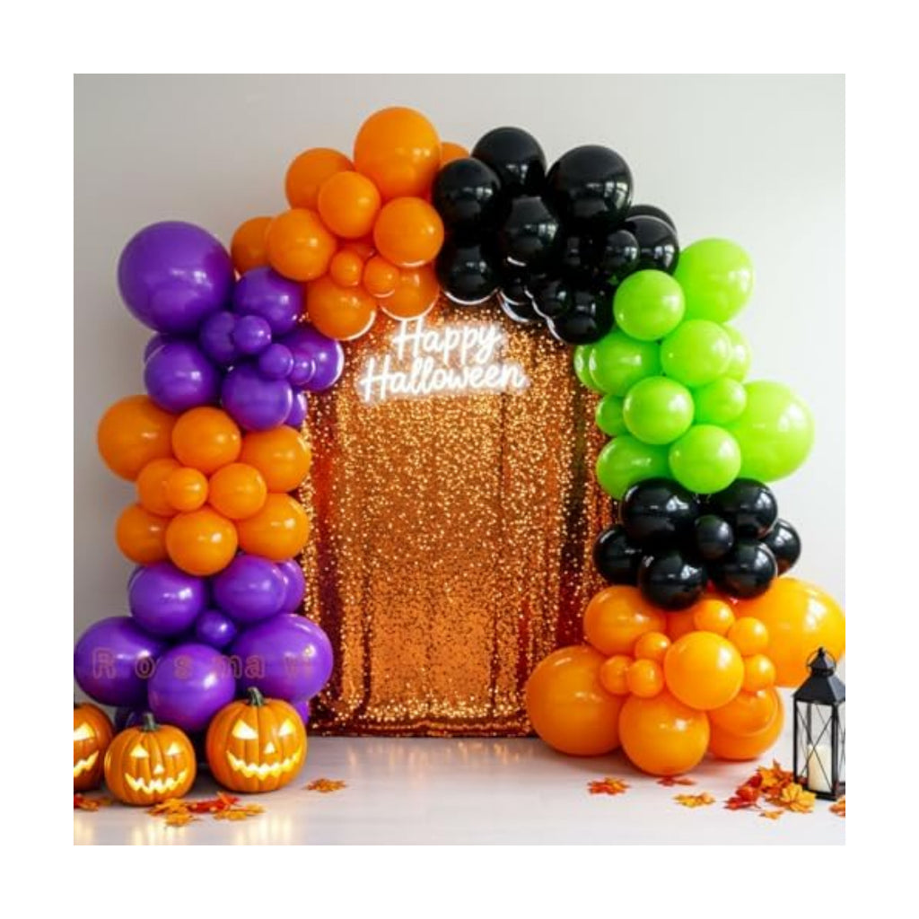 Halloween Balloon Arch, Orange, Black, Purple & Green, 138 Balloons