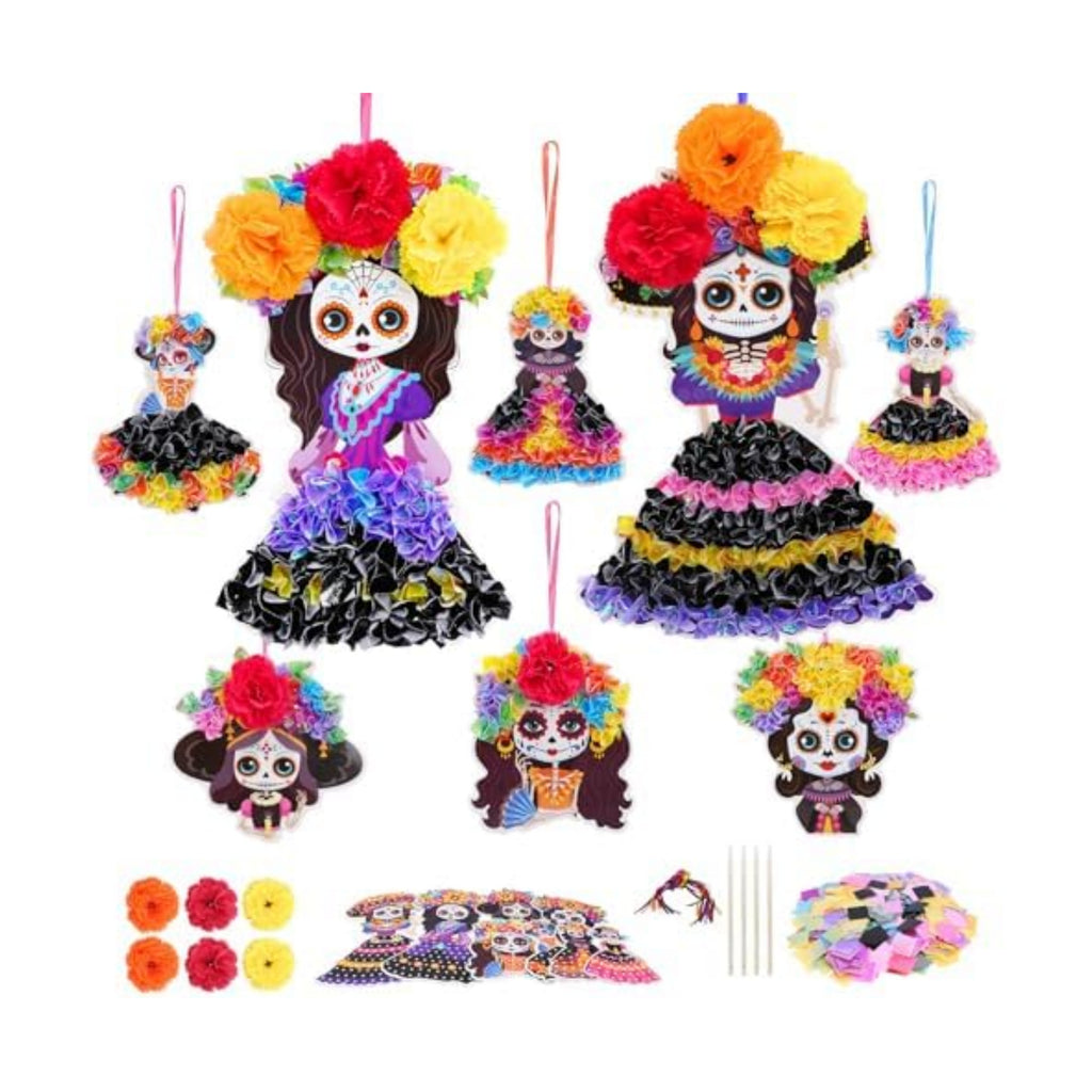 Fennoral 8 Pack Day of The Dead Poke in Art for Kids Make You Own Day of The Dead Craft Kits DIY Poke EVA Foam Sugar Skull for Classroom Art Activity Dia De Los Muertos Halloween Decoration