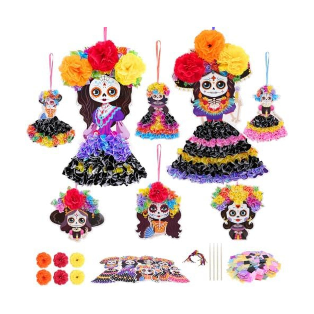 Fennoral 8 Pack Day of The Dead Poke in Art for Kids Make You Own Day of The Dead Craft Kits DIY Poke EVA Foam Sugar Skull for Classroom Art Activity Dia De Los Muertos Halloween Decoration