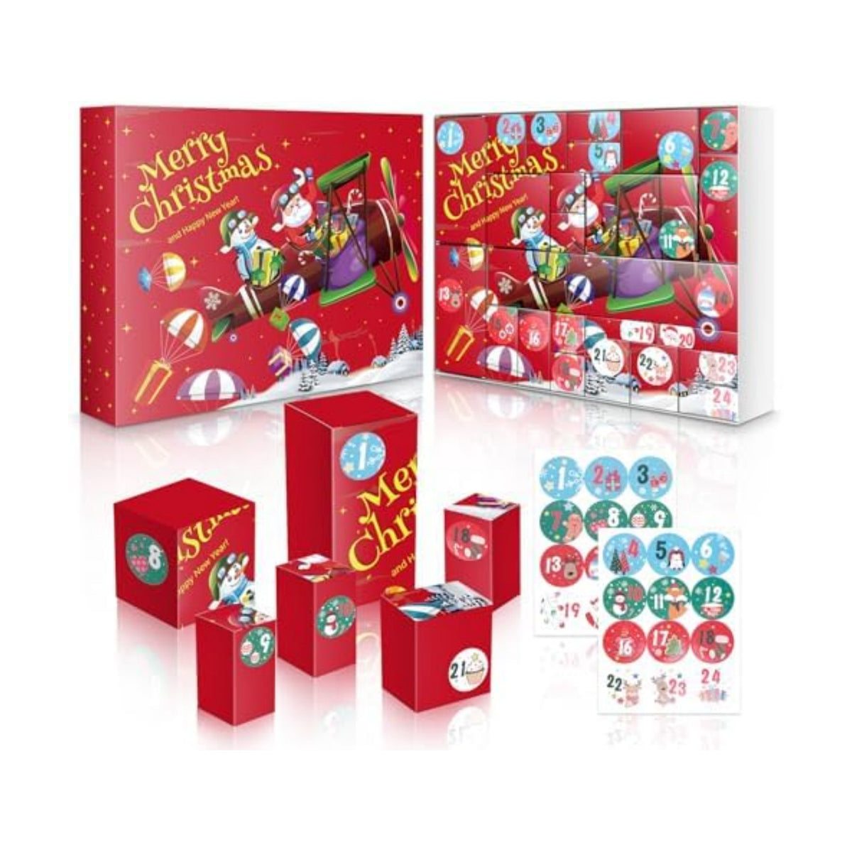 2025 Empty Christmas Advent Calendar Box Set DIY - 24 Days of Surprise Gift Boxes to Fill for Kids, Family & Friends - Red